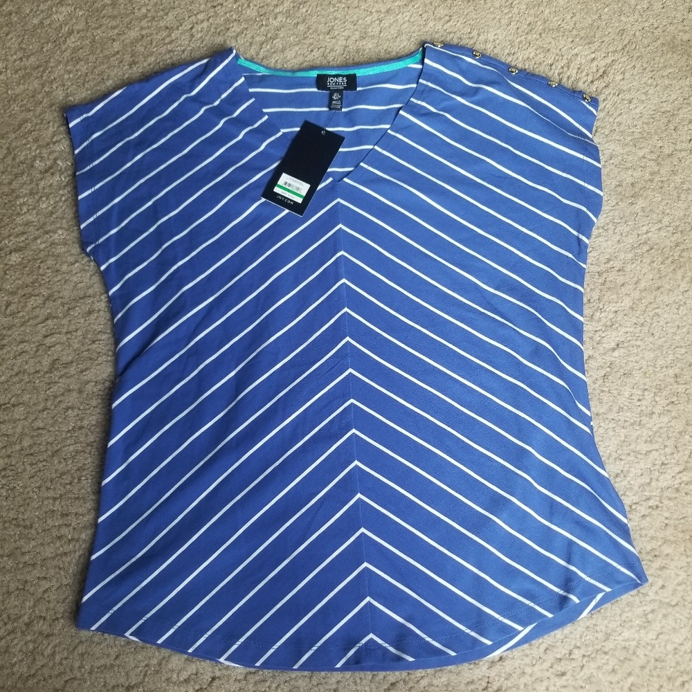 Jones New York Signature Blue Striped Top